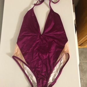Victoria's Secret mesh plunge swimsuit wild orchid